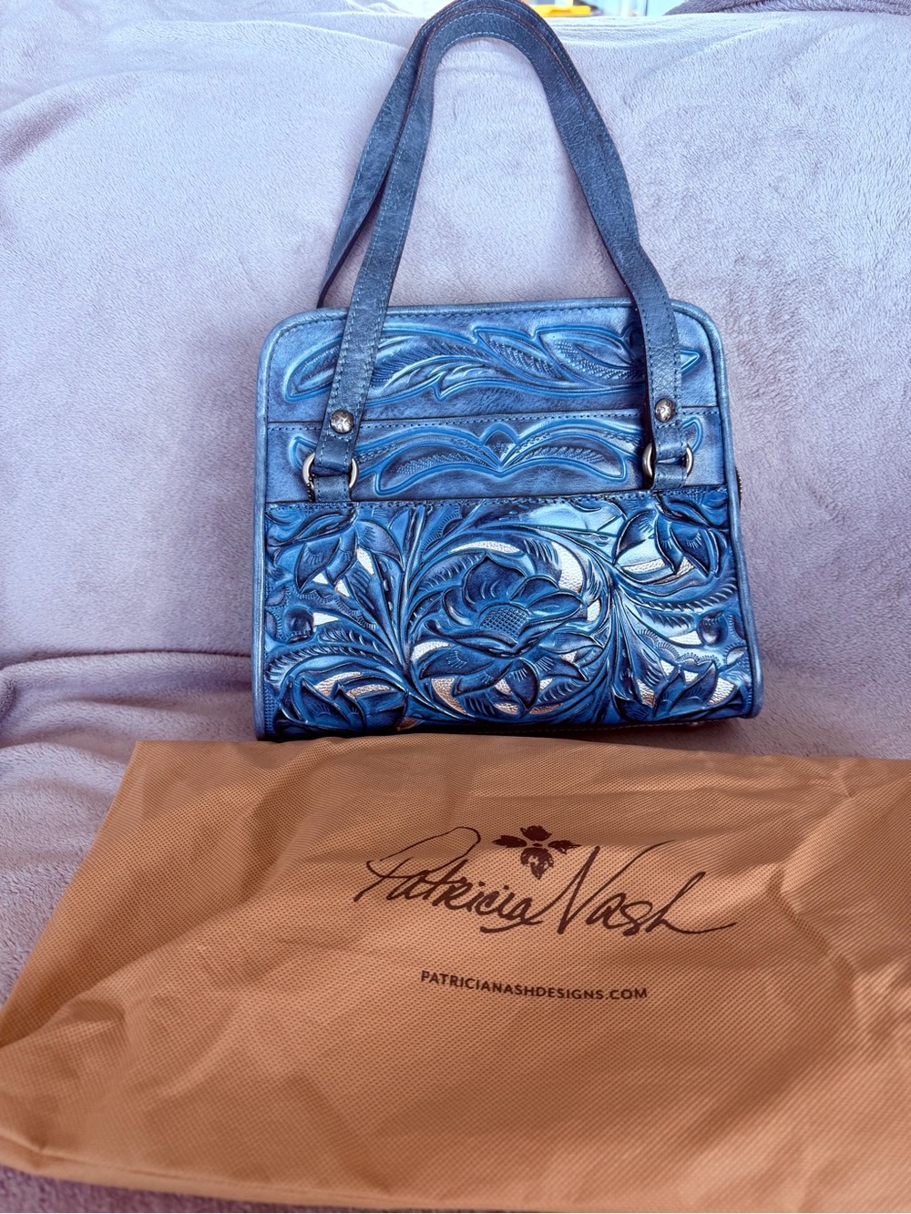 Patricia Nash Metallic Blue Tooled Leather Shoulder Bag
